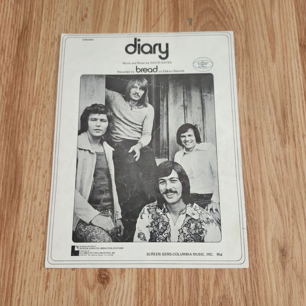 Vintage 1972 Diary Bread David Gates Sheet Music Piano Vocal Guitar Booklet